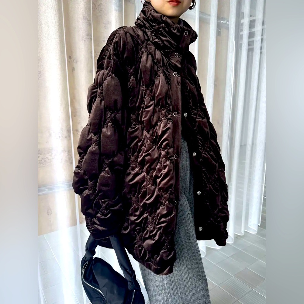 Ameri - Velour Quilting Stand Collar Puffer Coat … - image 8